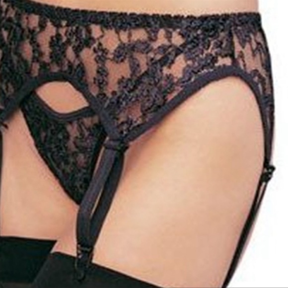 Valentine’s Red (Plus) Floral Laced Garter Belt and Thong 2pc. Set - Picture 5 of 7